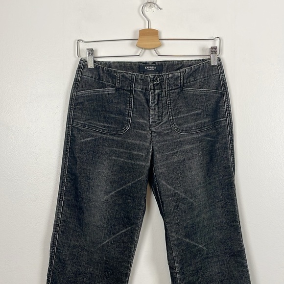 Express Stretch Womens 1/2 Corduroy Flare Wide Leg 4 Pocket Black Casual Pants - Picture 3 of 9